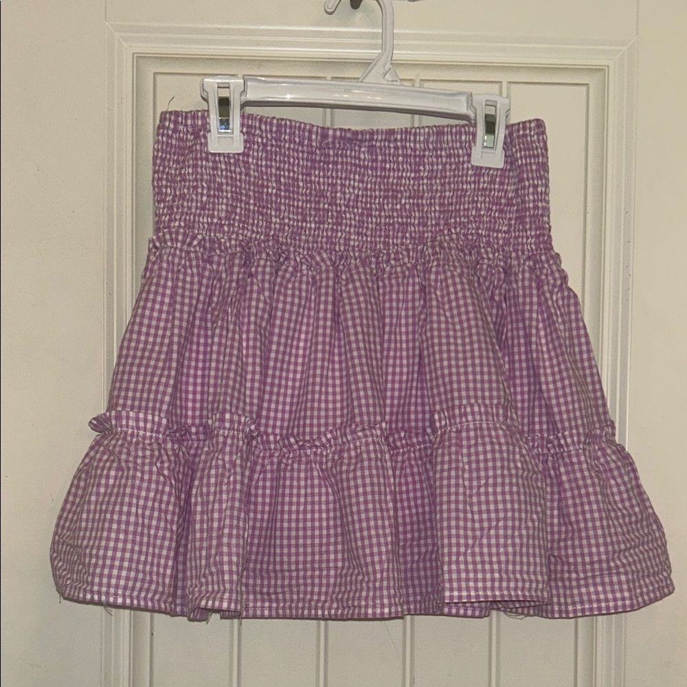 Smocked Waist Purple Gingham Tiered Mini Skirt